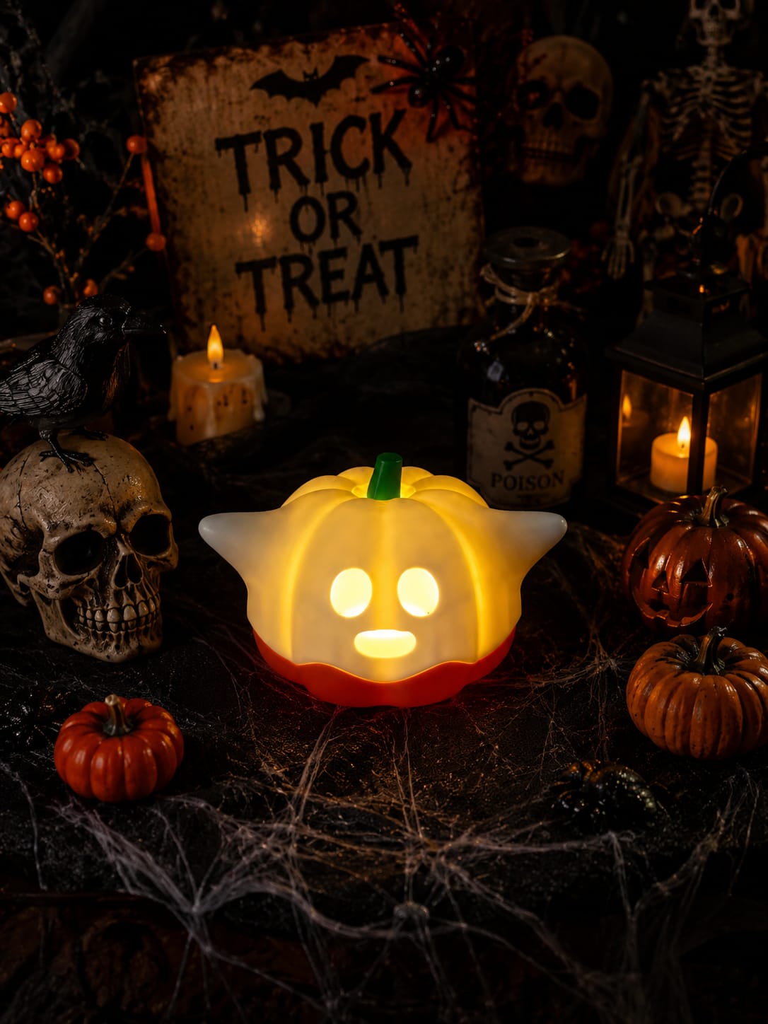 Halloween Kürbis Geist mit LED-Licht | Leuchtende Halloween Deko | Kürbisgeist | Fensterbank und Regal | Gruseldeko