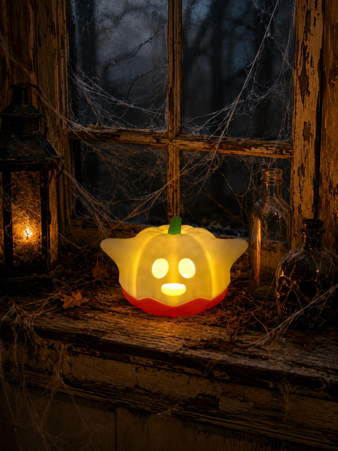 Halloween Kürbis Geist mit LED-Licht | Leuchtende Halloween Deko | Kürbisgeist | Fensterbank und Regal | Gruseldeko