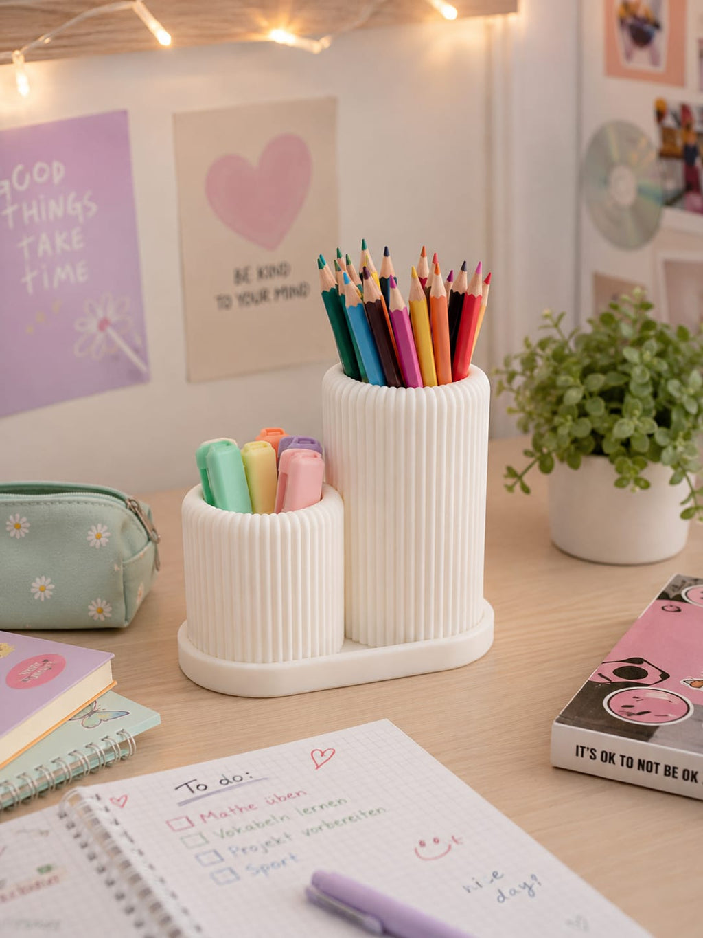 Moderner Organizer mit 2 Behältern | Stiftehalter und Schreibtisch Organizer | Bad Organizer | Aufbewahrung für Büro & Zuhause