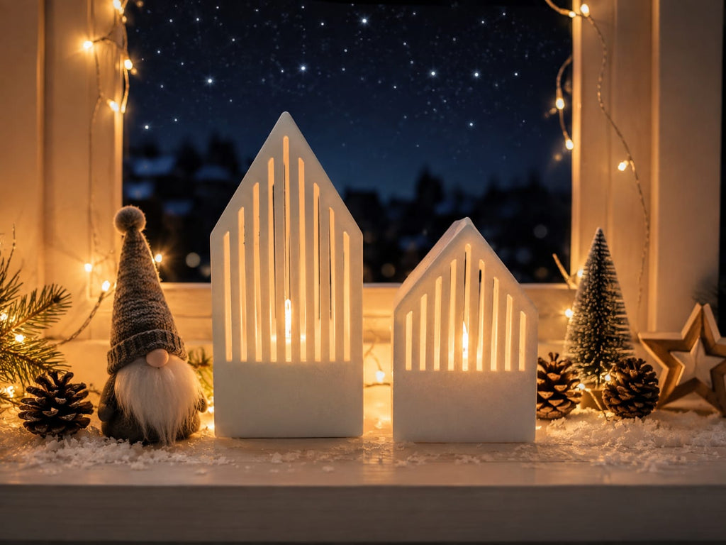 Lichthaus mit LED-Teelicht | Dekohäuschen 3D-Druck | Weihnachtsdeko | Winterdeko | Leuchthaus in verschiedenen Farben | Weihnachtsdorf