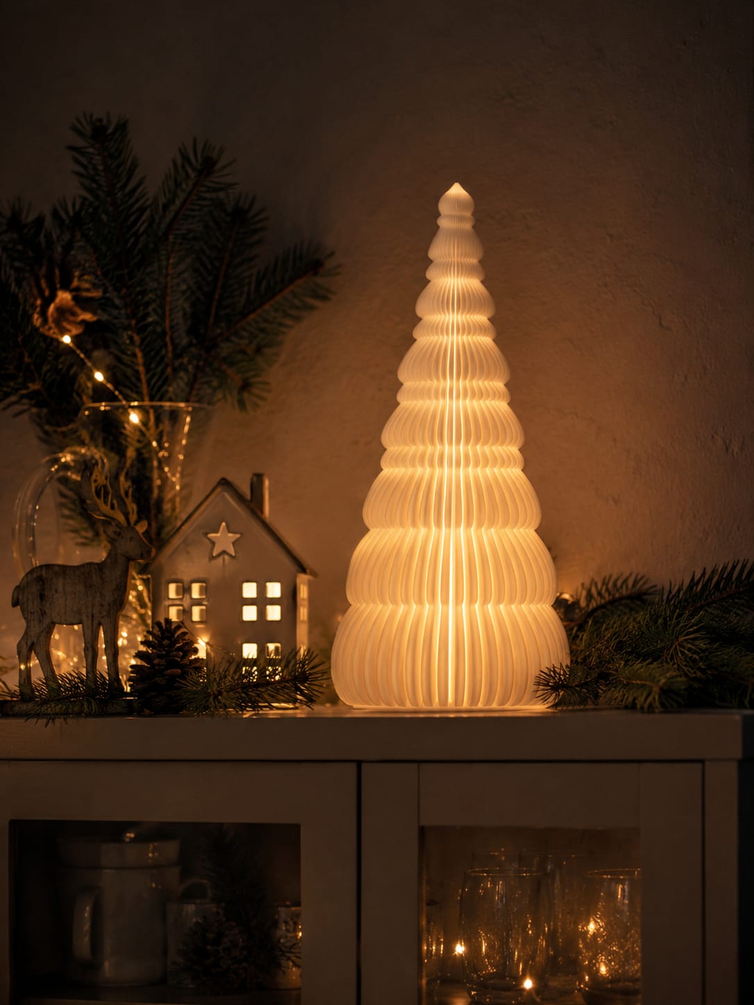 Leuchtender Weihnachtsbaum mit LED | Weihnachtsdeko in 3 Größen | einzeln oder als 3er-Set | Dekobaum Weiß