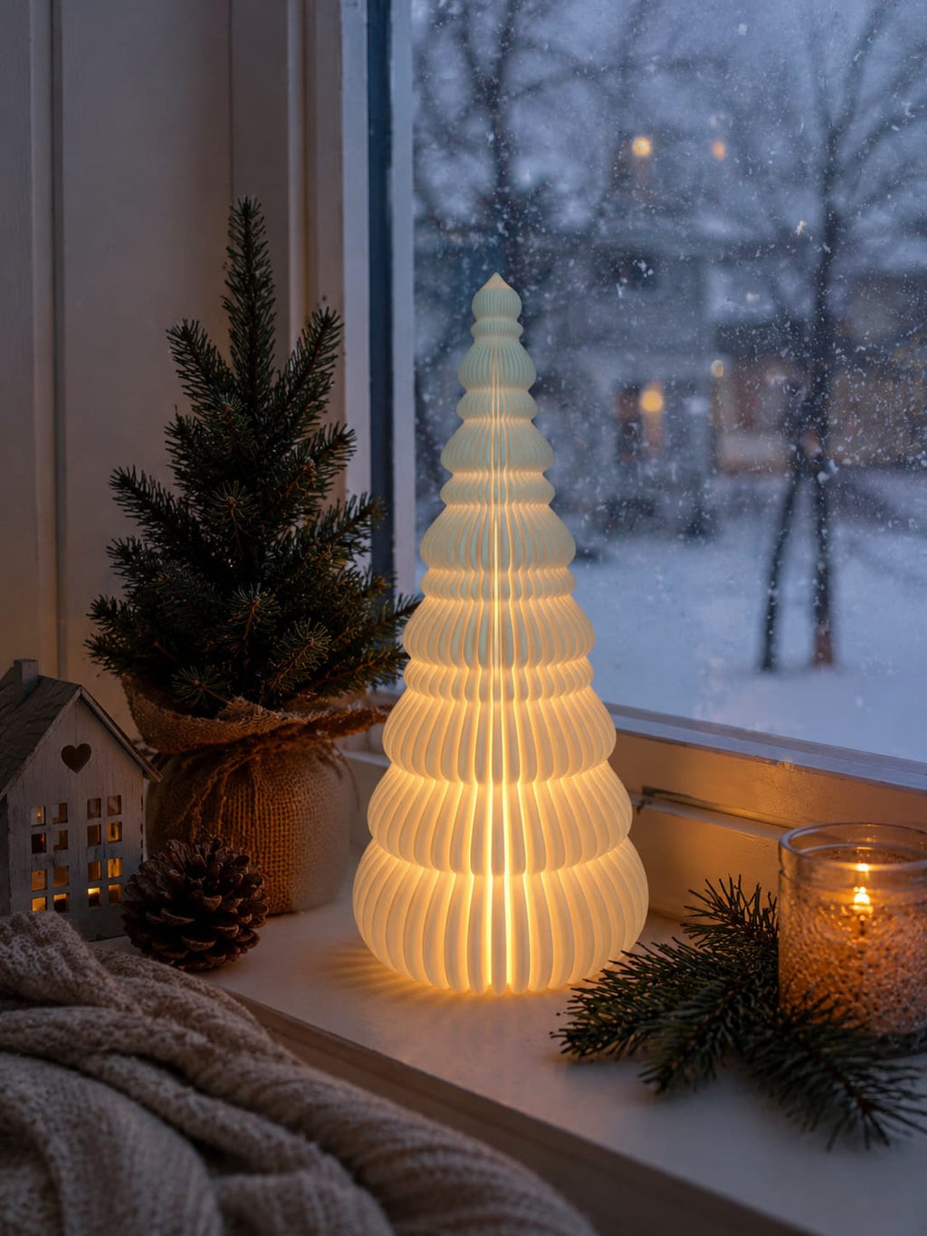 Leuchtender Weihnachtsbaum mit LED | Weihnachtsdeko in 3 Größen | einzeln oder als 3er-Set | Dekobaum Weiß