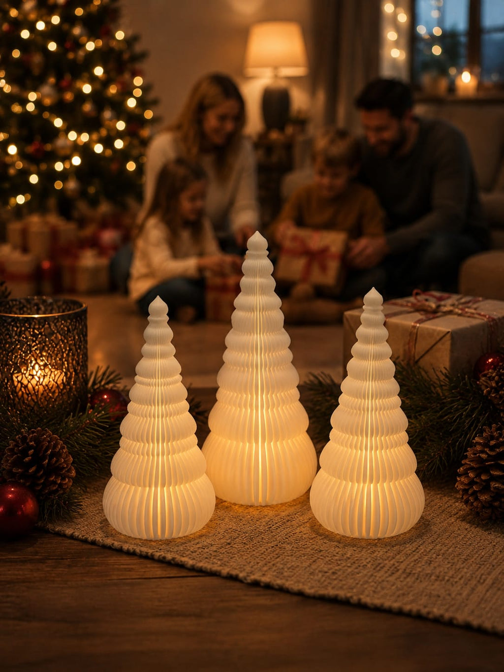 Leuchtender Weihnachtsbaum mit LED | Weihnachtsdeko in 3 Größen | einzeln oder als 3er-Set | Dekobaum Weiß