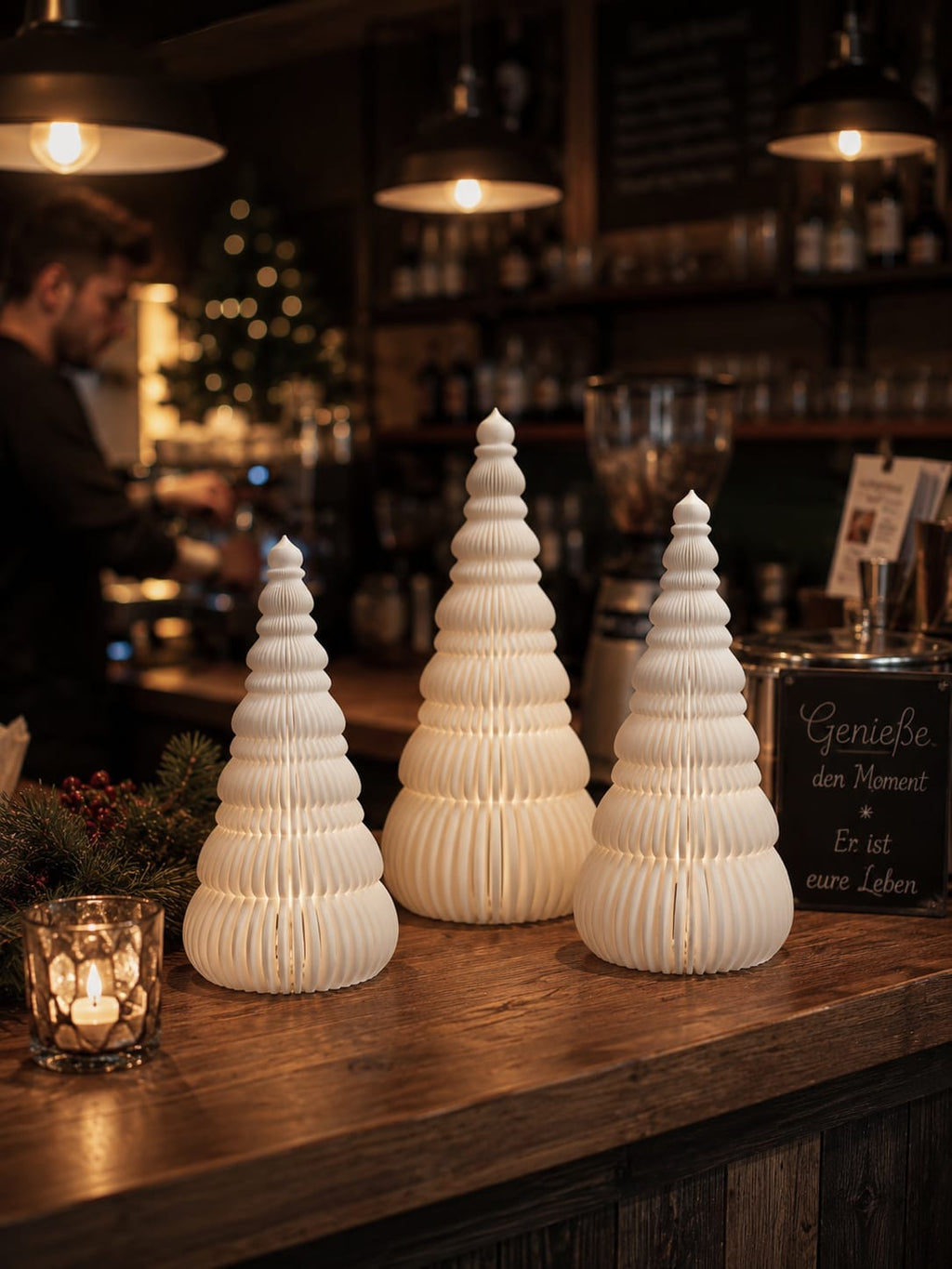 Leuchtender Weihnachtsbaum mit LED | Weihnachtsdeko in 3 Größen | einzeln oder als 3er-Set | Dekobaum Weiß