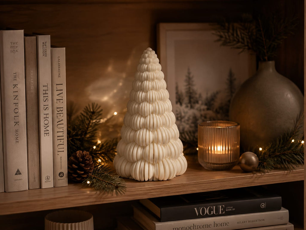 Leuchtender Bubble Weihnachtsbaum mit LED | Gerippte Weihnachtsdeko in Weiß | 5 Größen und 3er-Sets | Winterdeko Geschenkidee