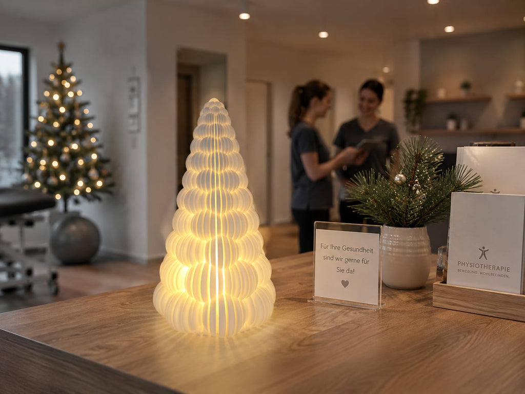 Leuchtender Bubble Weihnachtsbaum mit LED | Gerippte Weihnachtsdeko in Weiß | 5 Größen und 3er-Sets | Winterdeko Geschenkidee