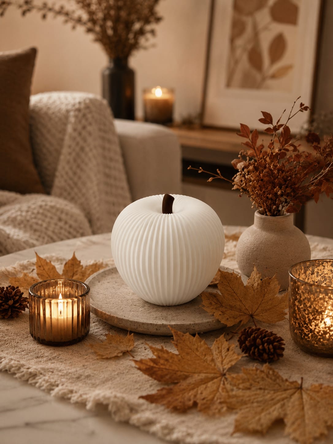 Gerippter Deko-Apfel mit LED | Herbstdeko & Halloween Deko | Leuchtender Apfel | Moderne Tischdeko | Geschenkidee Herbst