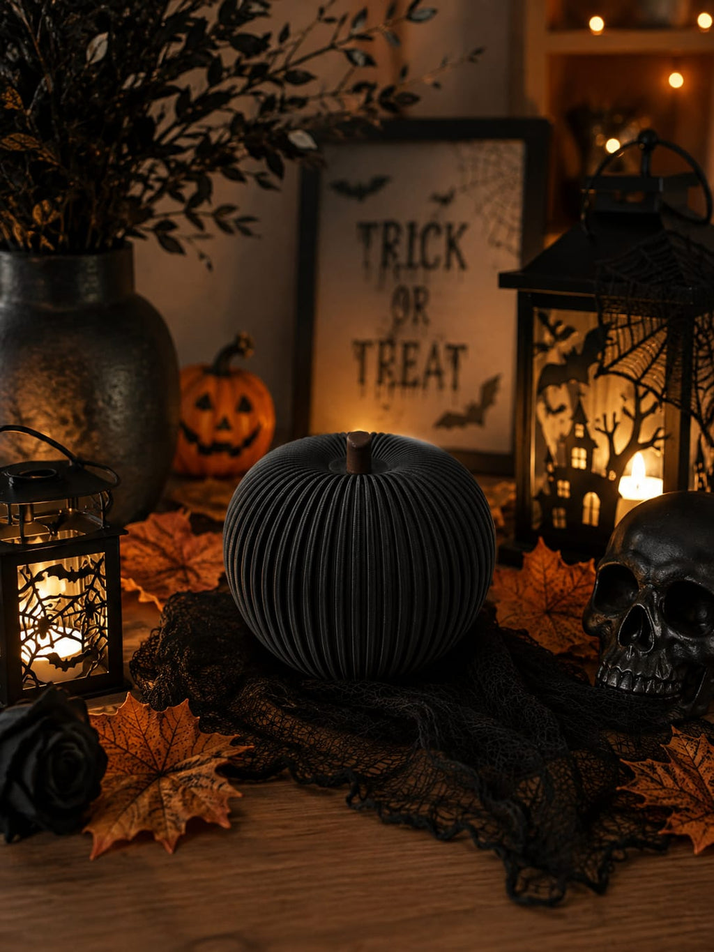 Gerippter Deko-Apfel mit LED | Herbstdeko & Halloween Deko | Leuchtender Apfel | Moderne Tischdeko | Geschenkidee Herbst