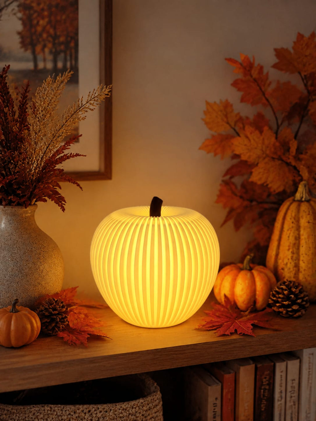 Gerippter Deko-Apfel mit LED | Herbstdeko & Halloween Deko | Leuchtender Apfel | Moderne Tischdeko | Geschenkidee Herbst