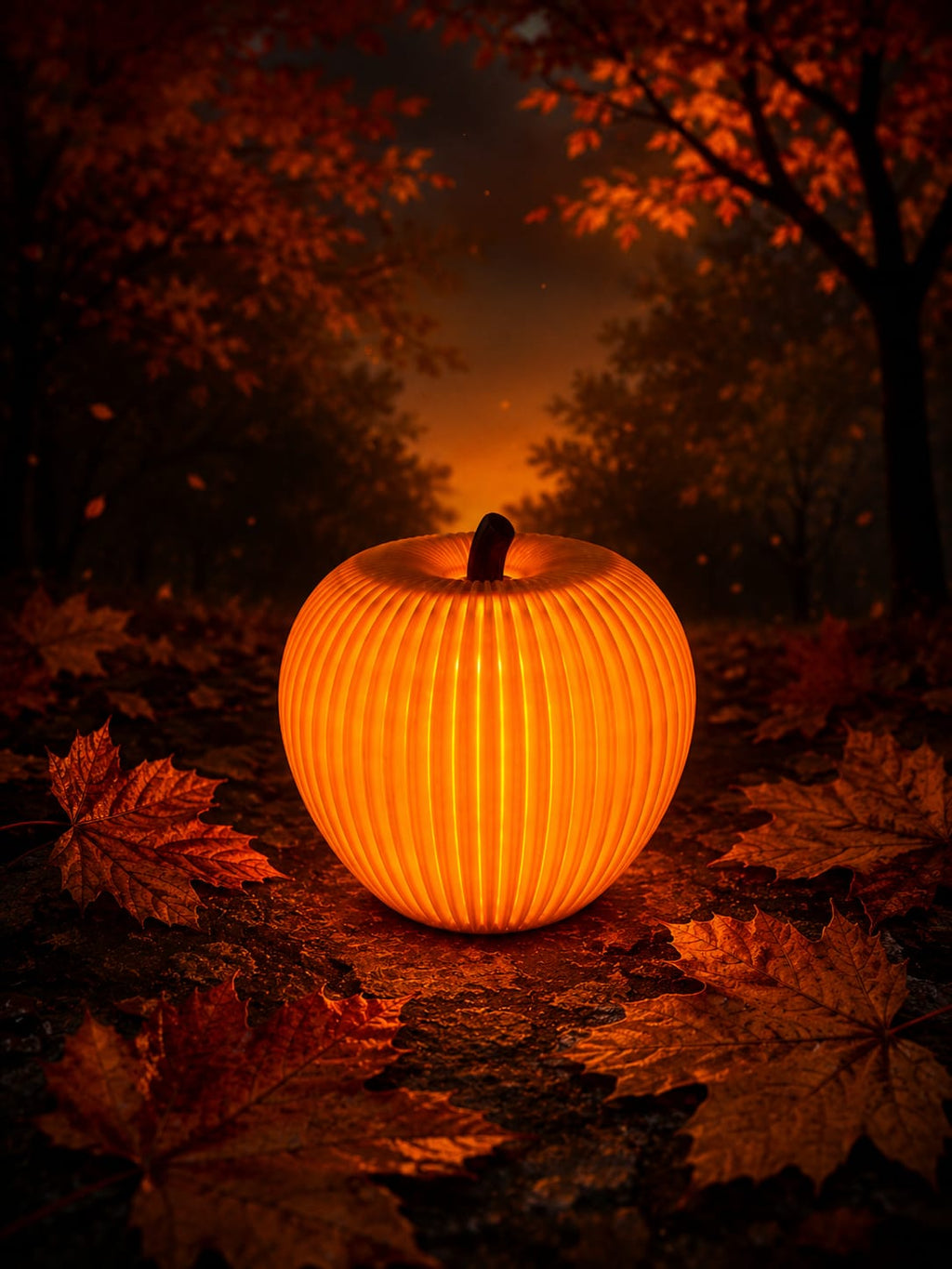 Gerippter Deko-Apfel mit LED | Herbstdeko & Halloween Deko | Leuchtender Apfel | Moderne Tischdeko | Geschenkidee Herbst
