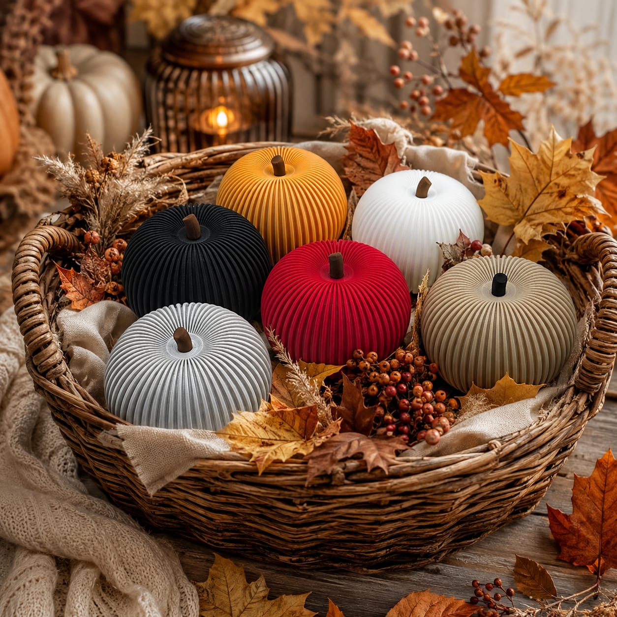 Gerippter Deko-Apfel mit LED | Herbstdeko & Halloween Deko | Leuchtender Apfel | Moderne Tischdeko | Geschenkidee Herbst