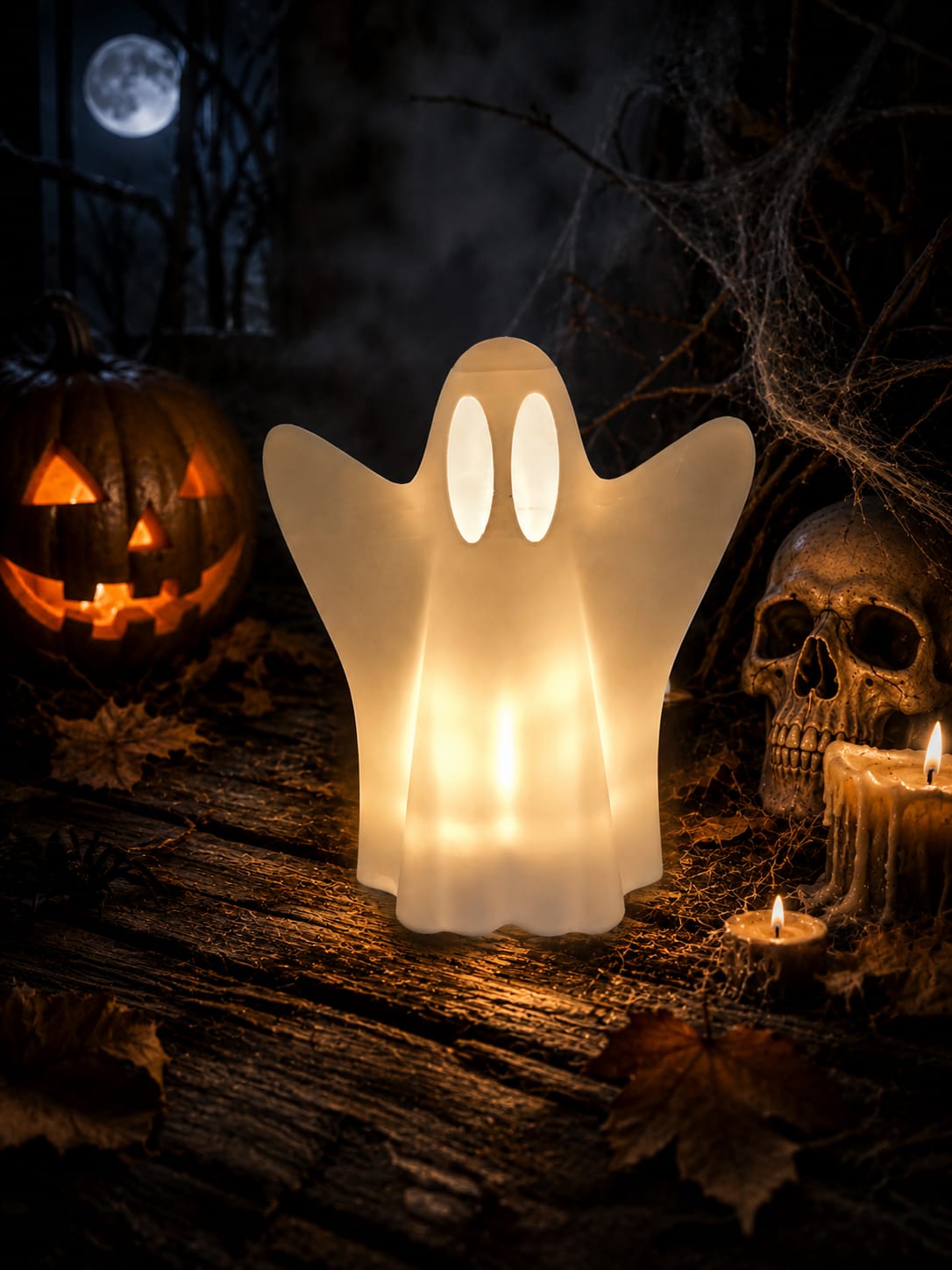 Halloween Geist mit LED-Licht | Leuchtende Halloween Deko | Geist einzeln oder 3er-Set | Herbstdeko | Gruseldeko