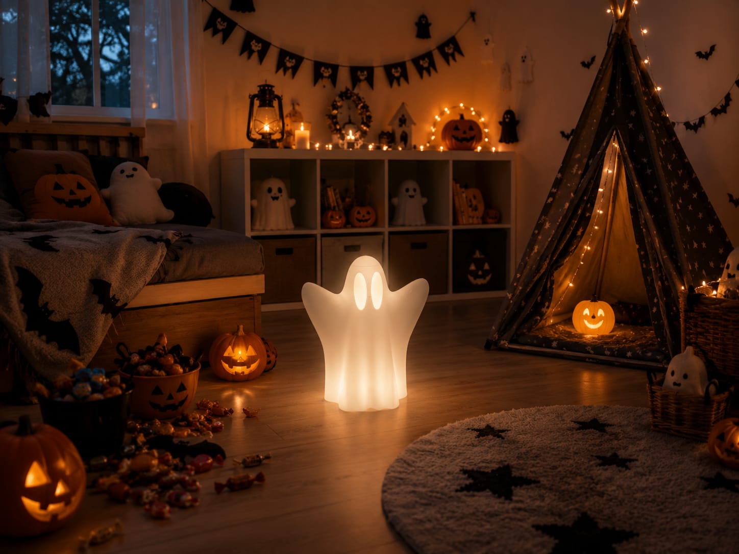 Halloween Geist mit LED-Licht | Leuchtende Halloween Deko | Geist einzeln oder 3er-Set | Herbstdeko | Gruseldeko