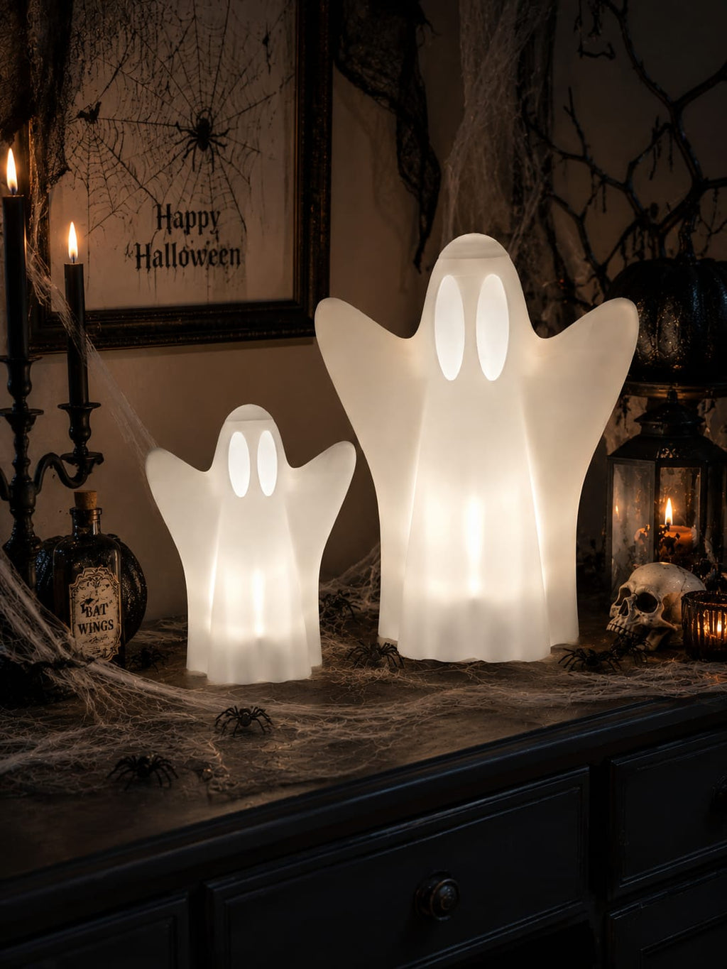 Halloween Geist mit LED-Licht | Leuchtende Halloween Deko | Geist einzeln oder 3er-Set | Herbstdeko | Gruseldeko