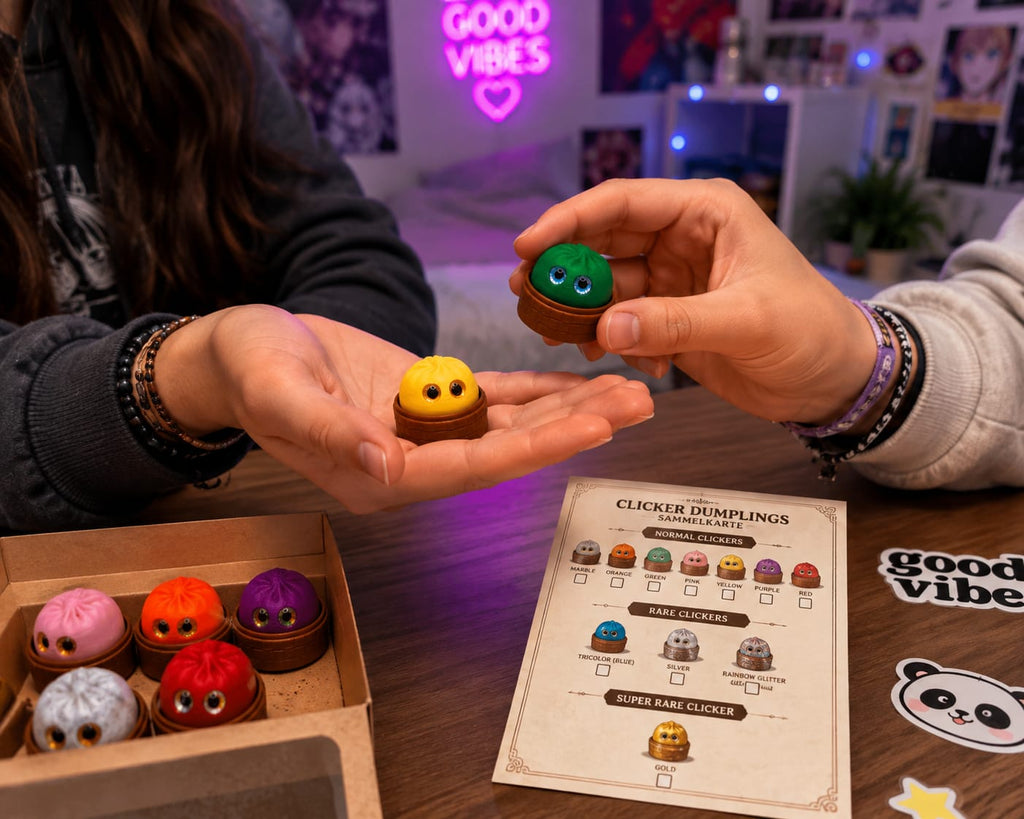 Clicker Dumplings | Fidget Clicker Überraschungs-Set | Sammelfigur | ASMR Klicker | Zufallsbox | Rare & Super Rare | Geschenk