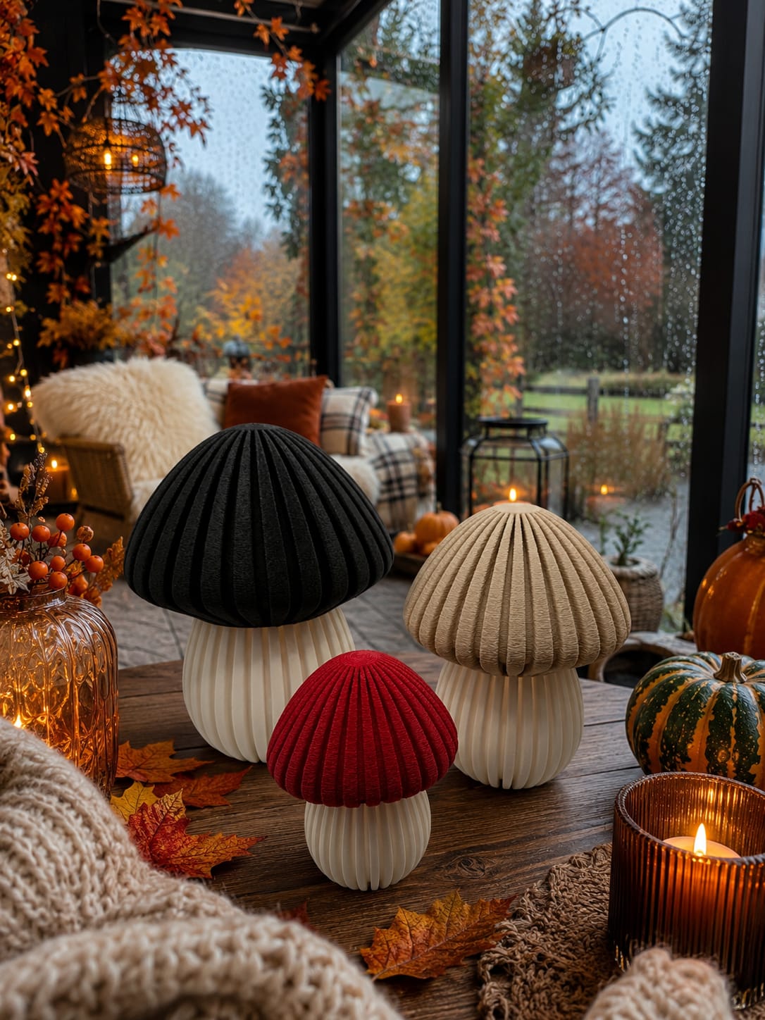 LED Herbst Pilze – leuchtende Deko in 3 Größen | Herbstdeko Pilz | einzeln oder 3er-Set | gemütliche Wohndeko