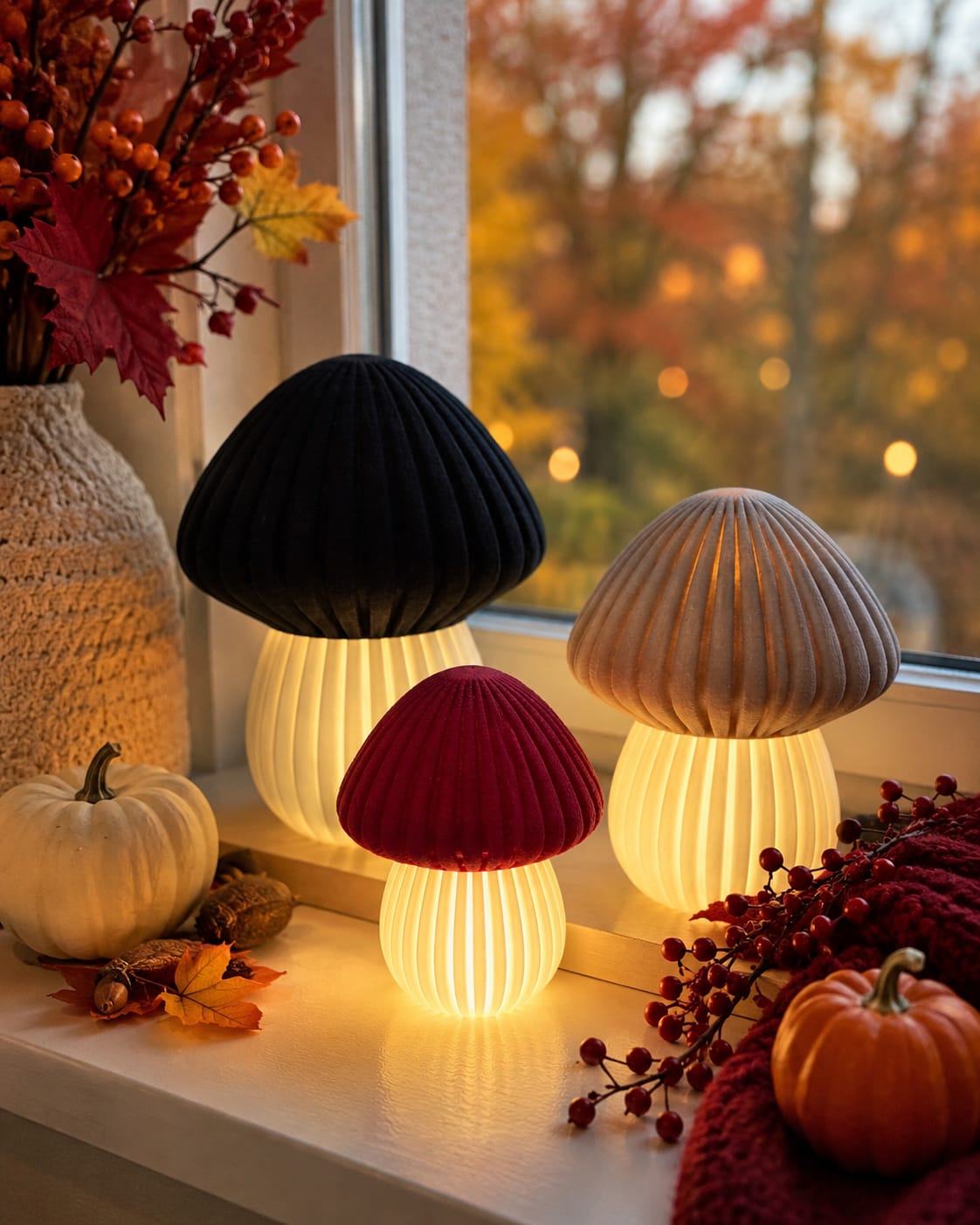 LED Herbst Pilze – leuchtende Deko in 3 Größen | Herbstdeko Pilz | einzeln oder 3er-Set | gemütliche Wohndeko