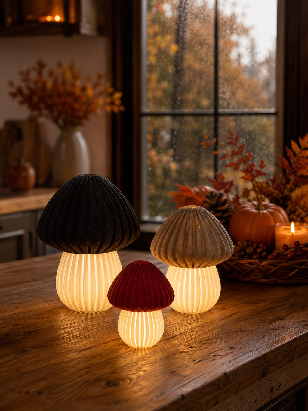 LED Herbst Pilze – leuchtende Deko in 3 Größen | Herbstdeko Pilz | einzeln oder 3er-Set | gemütliche Wohndeko