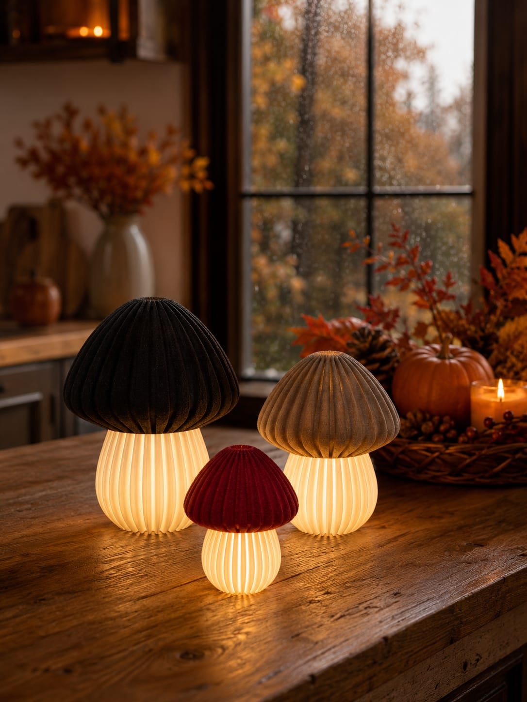 LED Herbst Pilze – leuchtende Deko in 3 Größen | Herbstdeko Pilz | einzeln oder 3er-Set | gemütliche Wohndeko