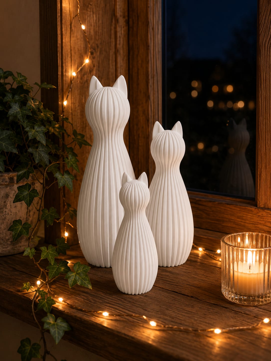 Moderne Katzenfigur Deko – Katzen Skulptur im minimalistischen Skandi Stil | Katzen Deko für Wohnzimmer, Regal & Fensterbank für Liebhaber