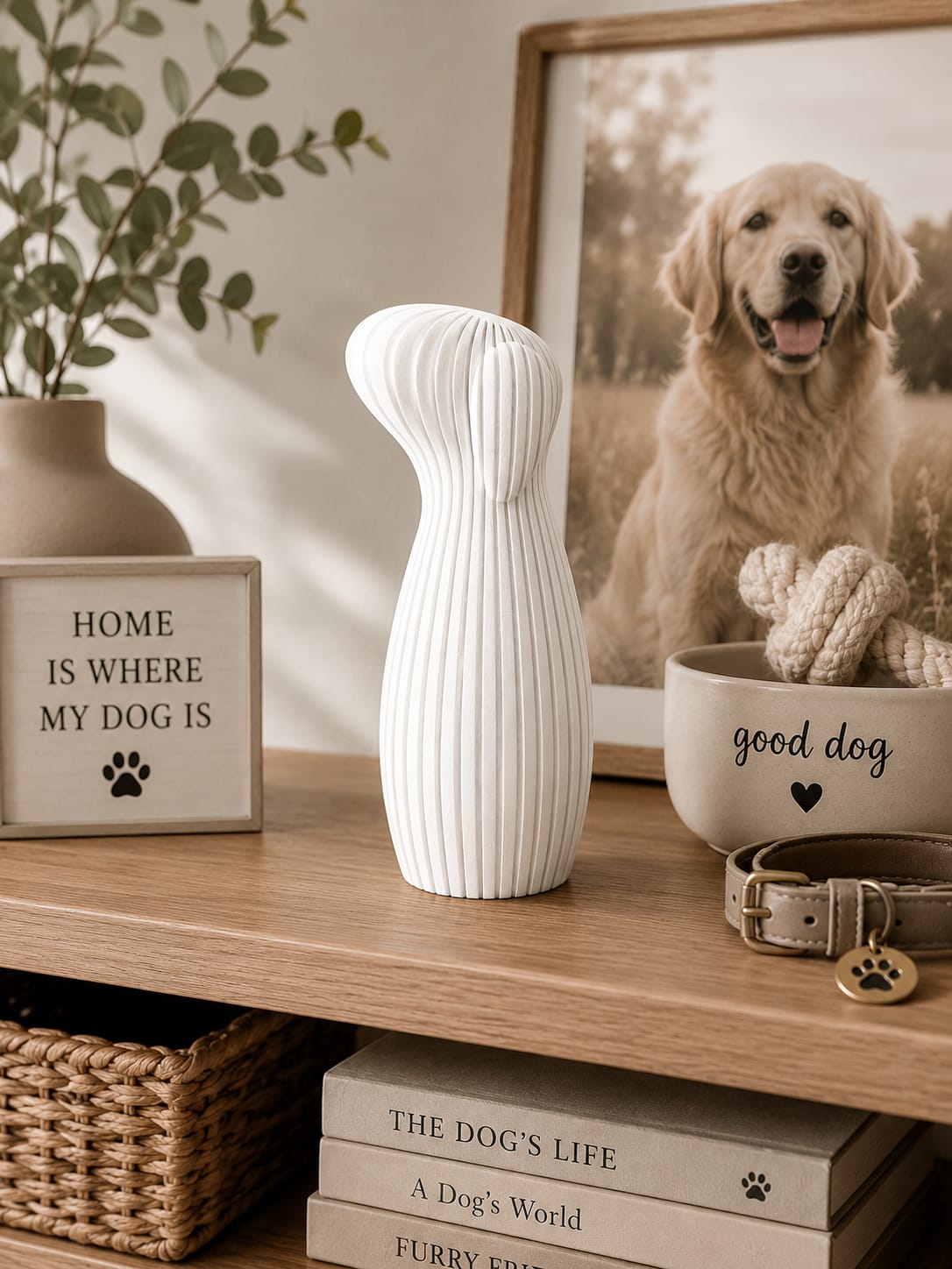 Moderne Hundefigur Deko – Hundeskulptur im minimalistischen Skandi Stil | Hunde Deko für Wohnzimmer, Regal & Hundeliebhaber Geschenk
