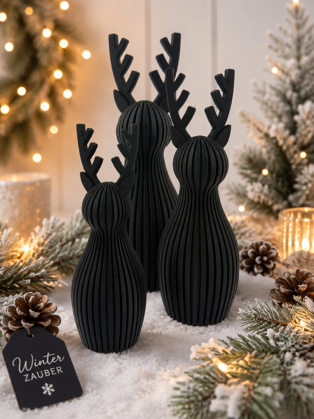 Moderne Rentierfigur - Weihnachten  – Rentier Skulptur im Skandi Stil | Weihnachtsdeko für Adventskranz, Tischdeko | Winterdeko |