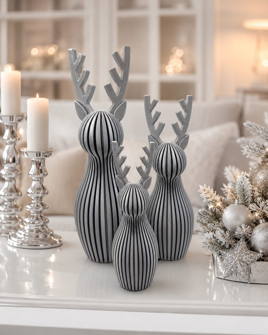 Moderne Rentierfigur - Weihnachten  – Rentier Skulptur im Skandi Stil | Weihnachtsdeko für Adventskranz, Tischdeko | Winterdeko |
