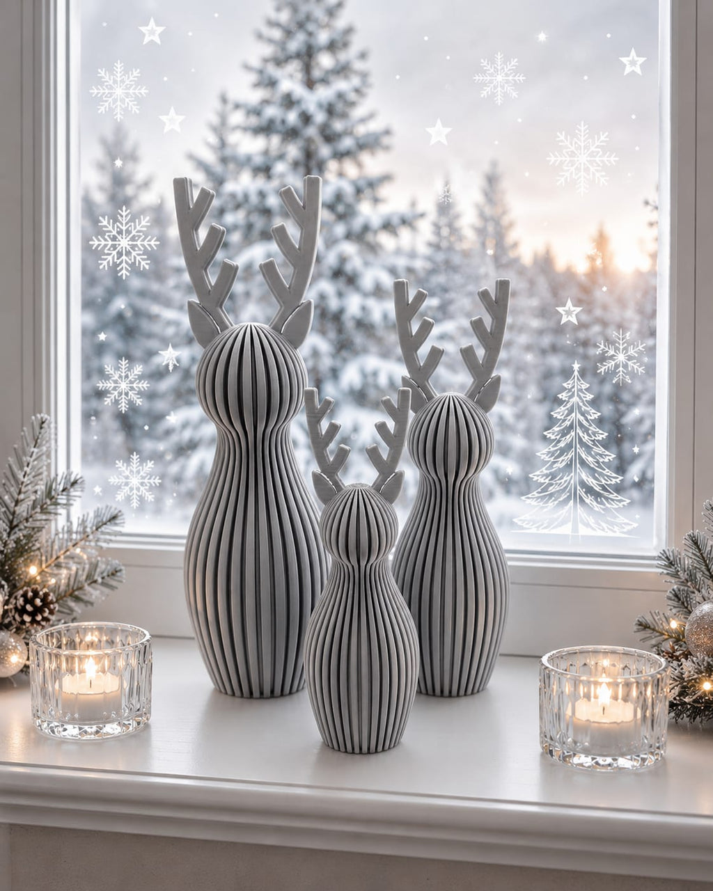 Moderne Rentierfigur - Weihnachten  – Rentier Skulptur im Skandi Stil | Weihnachtsdeko für Adventskranz, Tischdeko | Winterdeko |