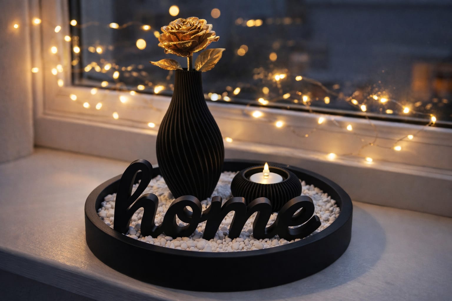 Modernes Wohndeko-Set „Home“ - Dekoschale, Vase, Home-Schild, Teelichthalter, LED-Kerze