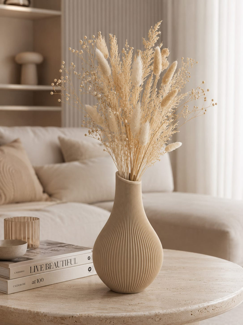 Moderne gerippte Vase aus 3D-Druck | Deko-Vase für Pampasgras & Trockenblumen | Verschiedene Farben & Größen
