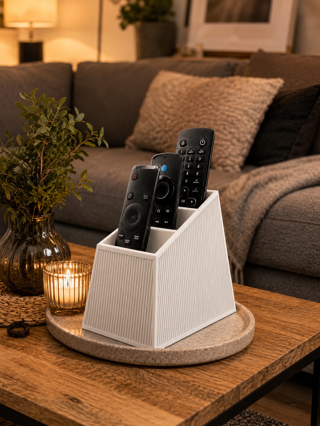 Fernbedienungshalter mit 3 Fächern | Moderner Organizer für Fernbedienungen | 3D-Druck | Verschiedene Farben