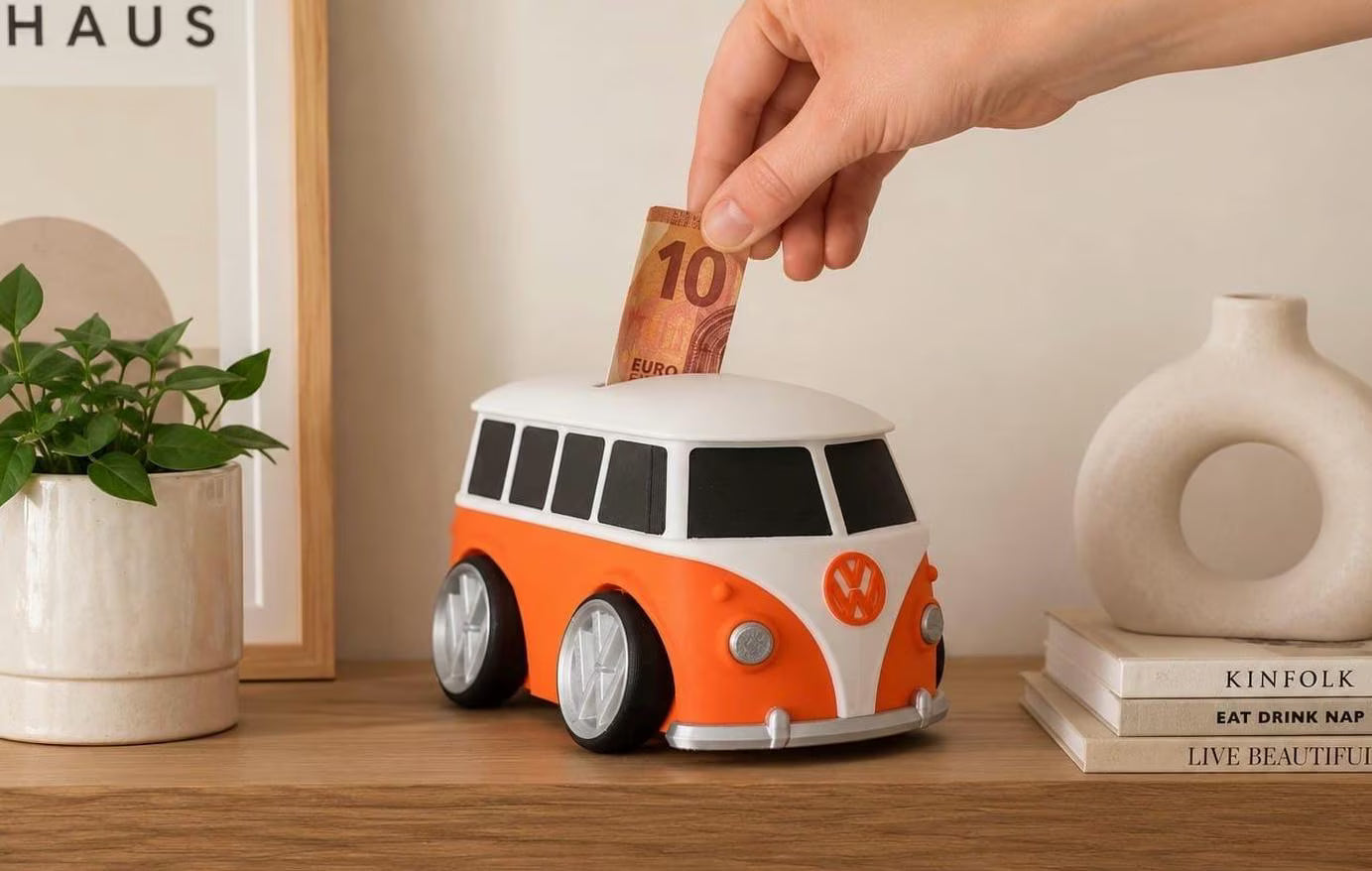 Spardose Bulli Sparschwein Geschenk für Männer Auto Liebhaber Bus Deko Vintage Geldgeschenk Urlaubskasse - VW T1 Stil